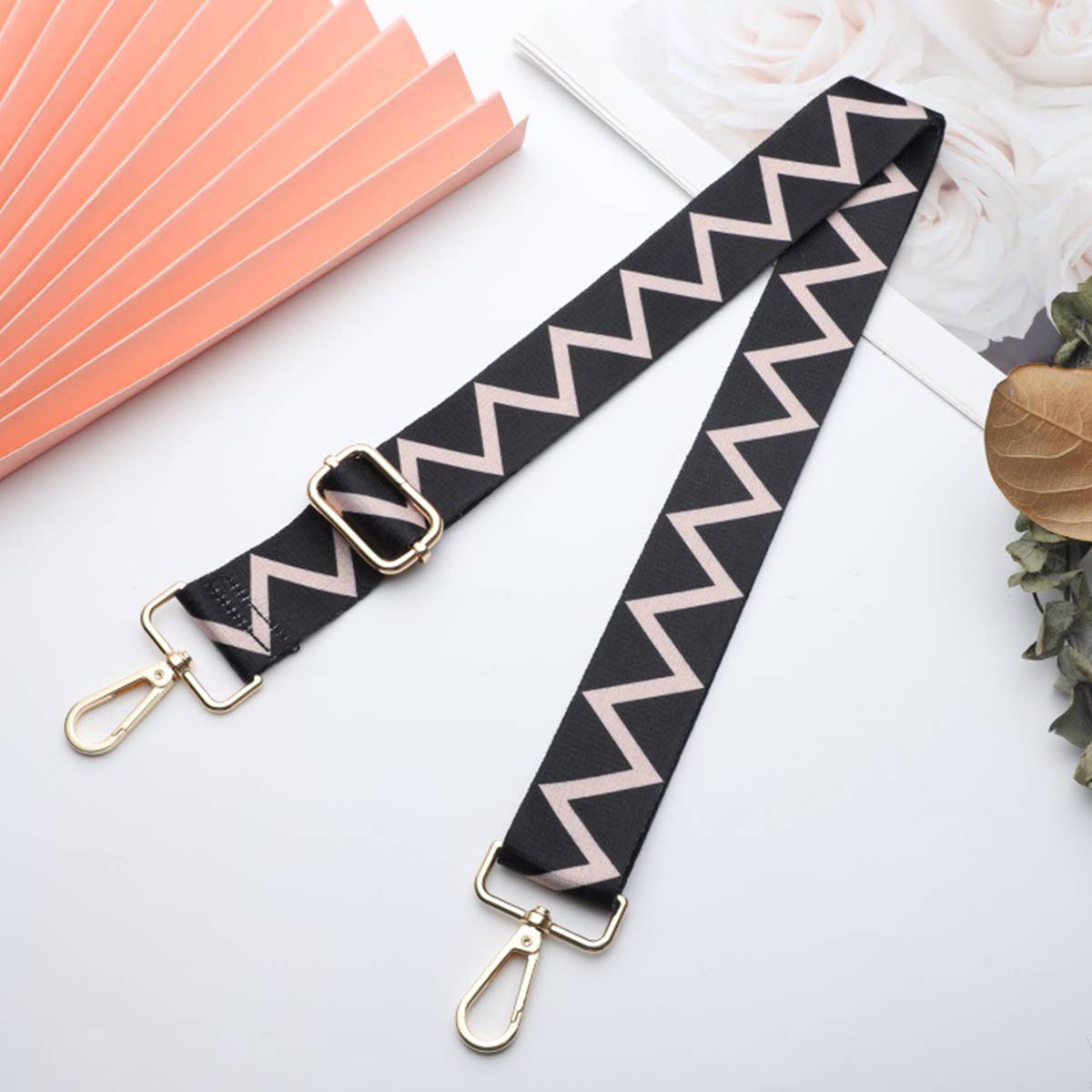 Women Color Geometric Stripes Adjustable Bag Strap_Cwmm0384
