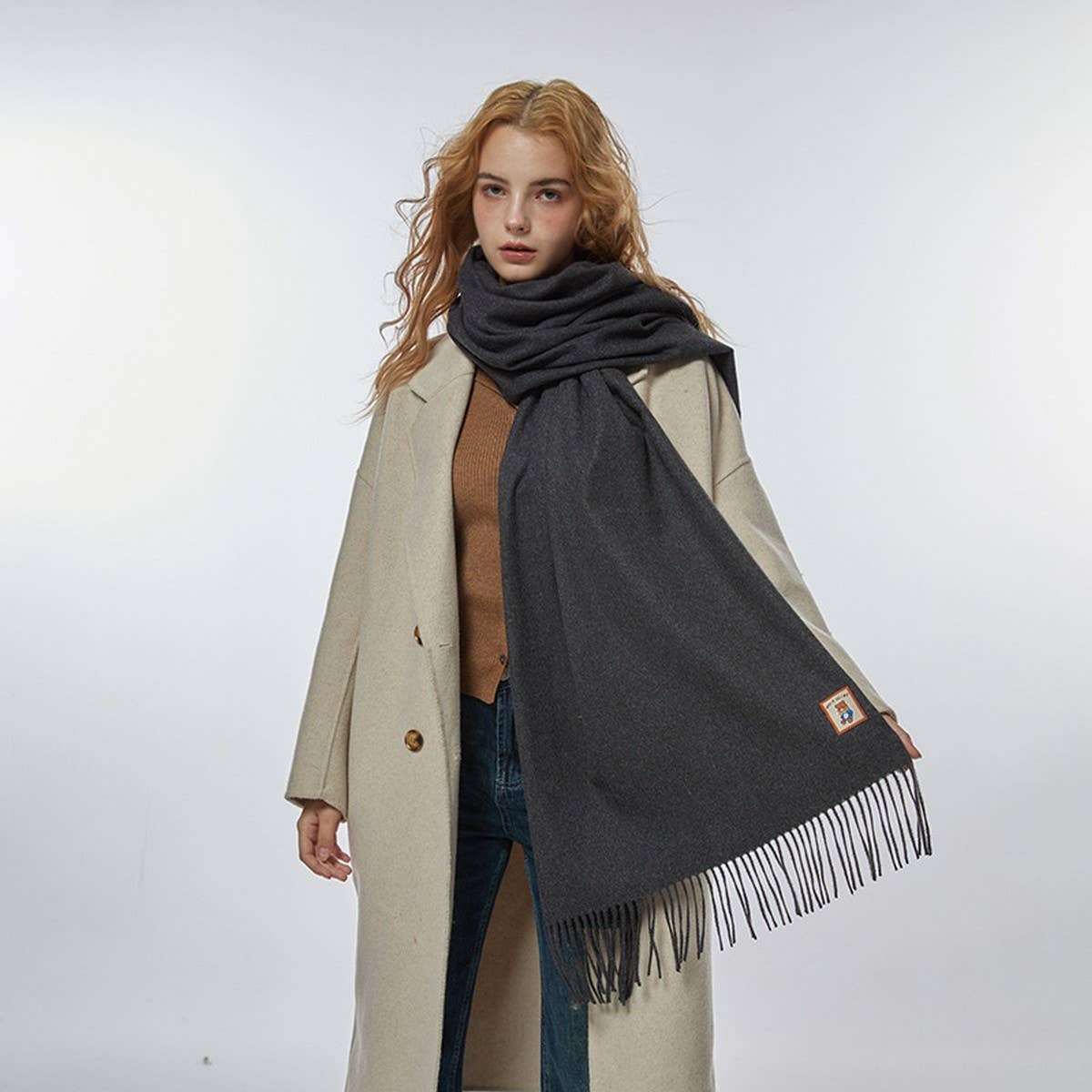 Wool Blend Solid Scarf-Sof Thick Bear Label Wrap_Cwasc2338