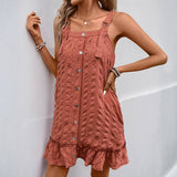 Solid Color Texture Pleated Ruffled Short Dress