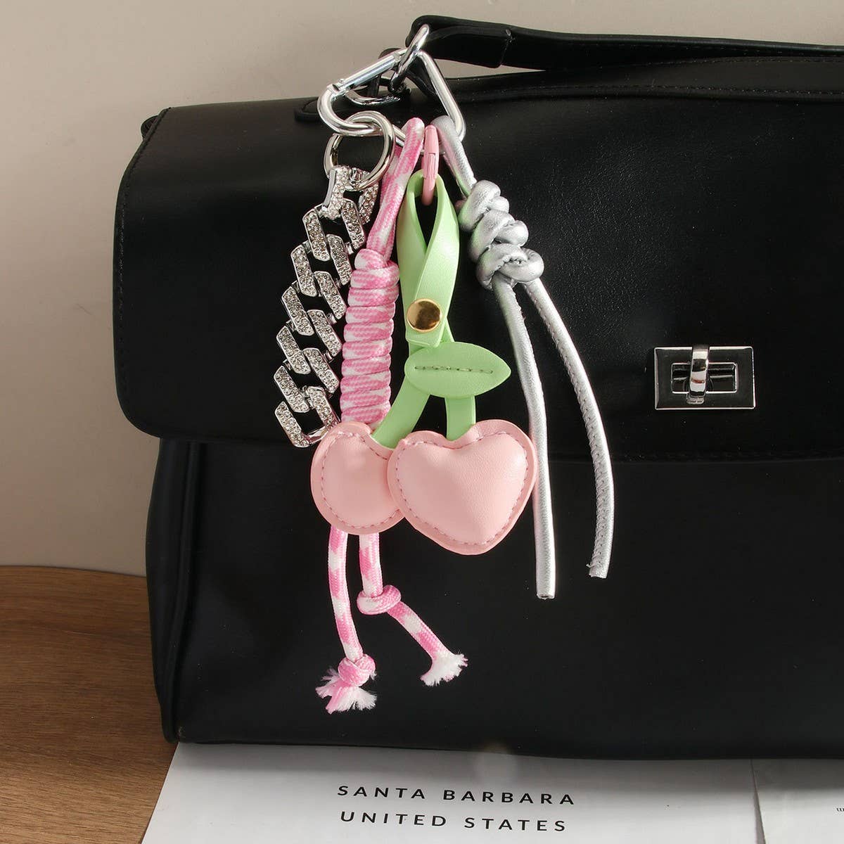 RETRO CHERRY FRUIT KEYCHAIN WITH PU DETAIL_CWMM7632