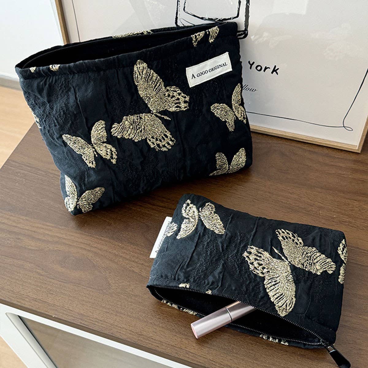 Golden Butterfly Makeup Bag Small Travel Washpouch_Cuab00687