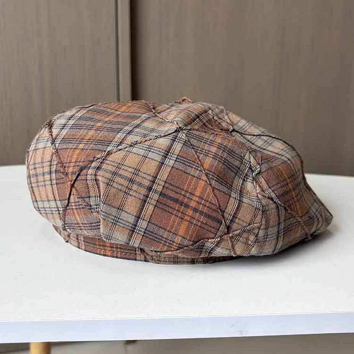 CONTRAST COLOR SIMPLE CHECK BERET_CWAB2906
