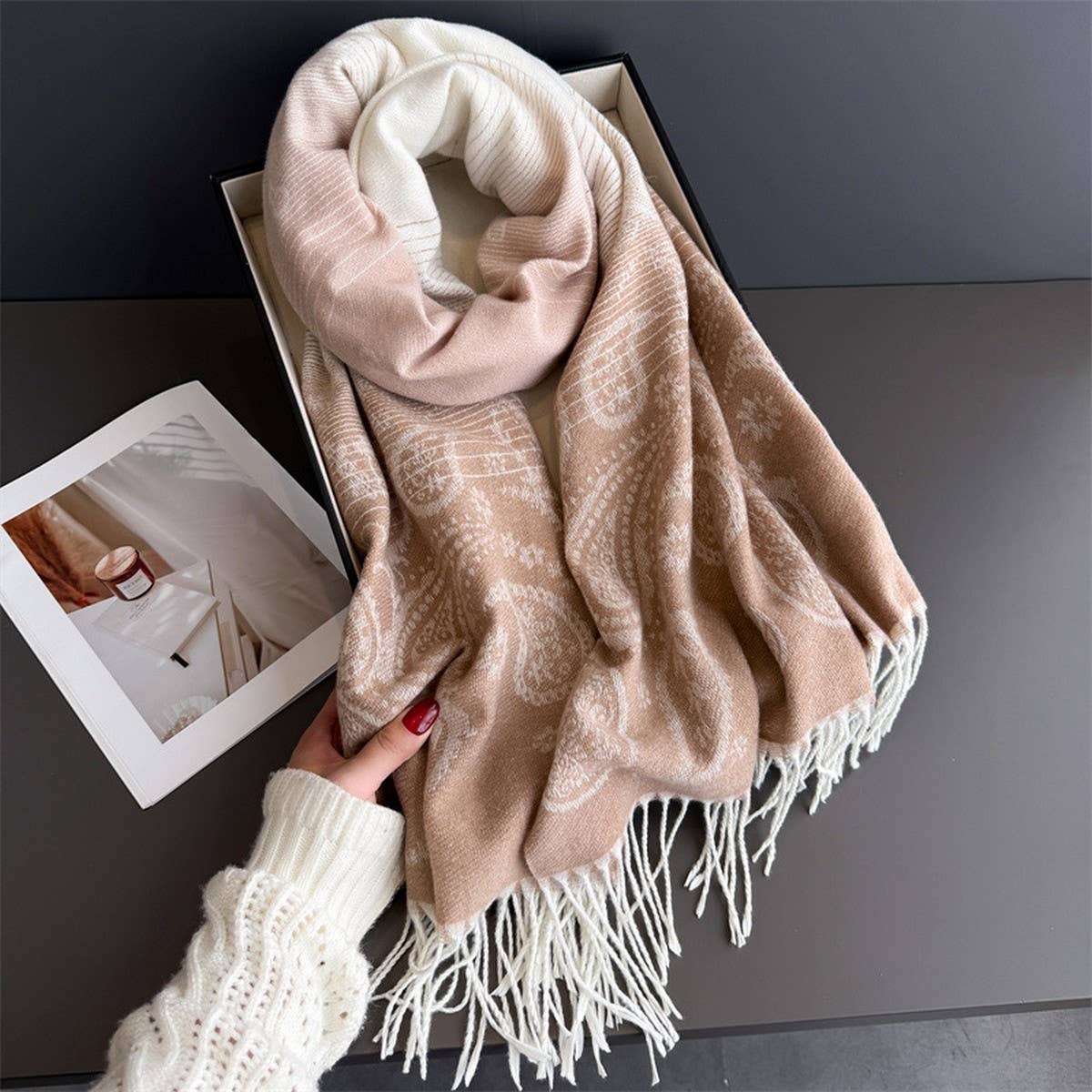 Autumn Winter Paisley Colorblock Tassel Scarf_Cwasc03274