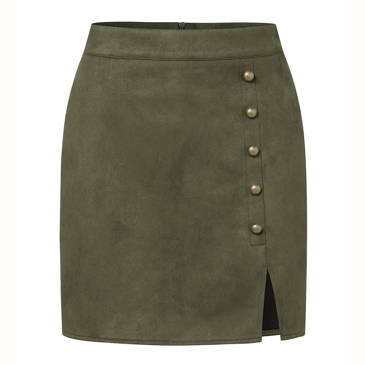 SOLID COLOR SUEDE SKIRT METAL BUTTON HIP SKIRT_CWAB4807