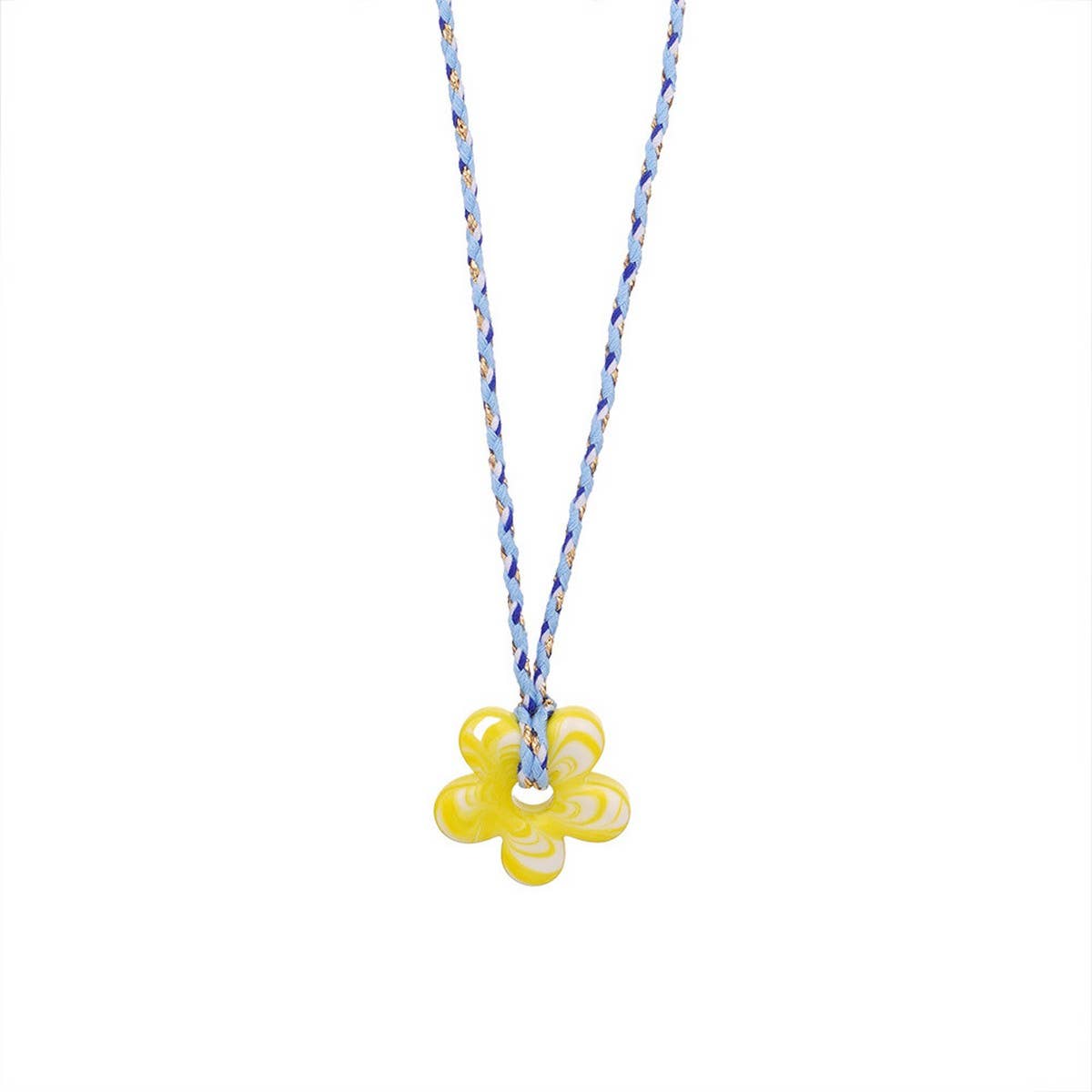 COLORFUL GLASS FLOWER PENDANT ROPE NECKLACE_CWMM7527