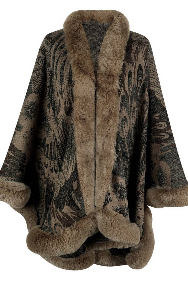 Cwocal0870_Peacock Flower Knitted Cape Thickened Shawl