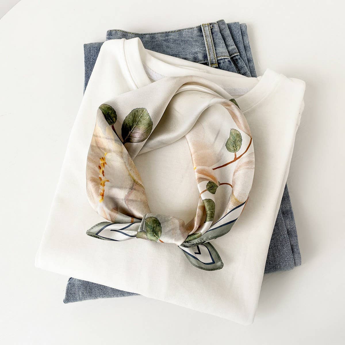 SILK SQUARE SCARF ELEGANT CHINESE FLORAL PRINT_CWASC0814