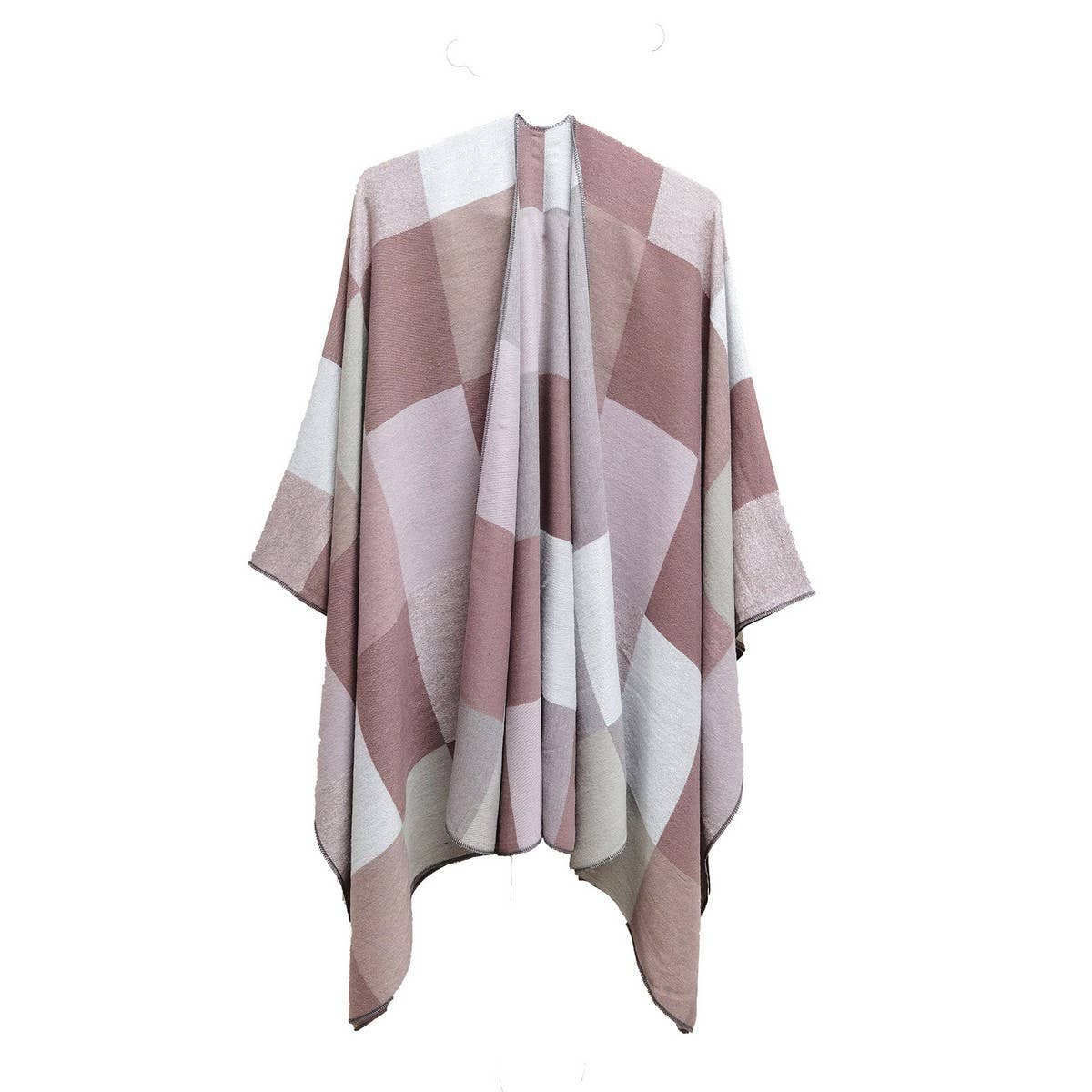 Women Color Plaid Tassels Split Warm Shawl