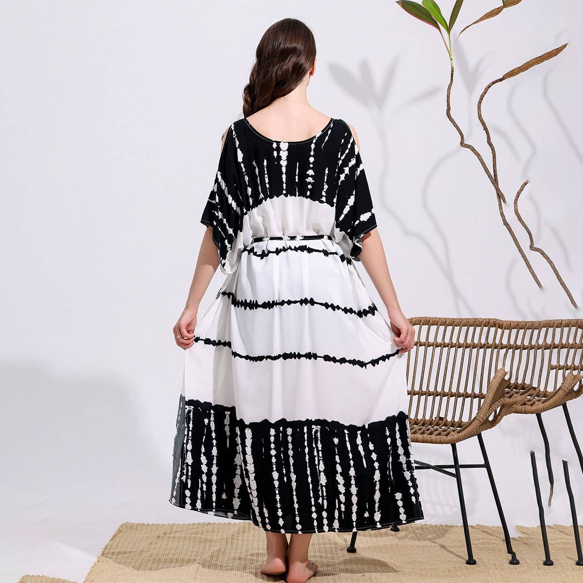 RAYON TIE DYE OFF SHOULDER BEACH COVER UP_CWMM6152