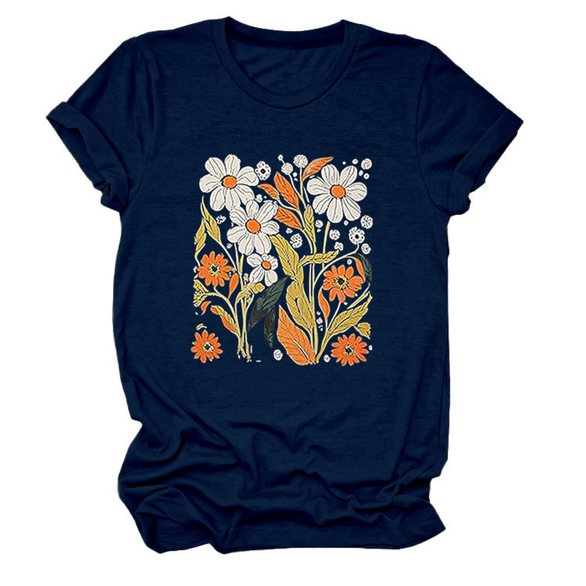 Women Summer Tee ??Flor Casual Round Neck_Cwtts1500