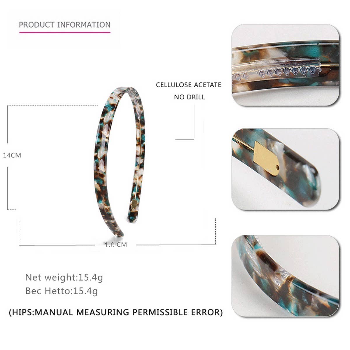 SIMPLE 1CM NARROW ACETATE HAIRBAND HAIRPIN_CWAHA4340