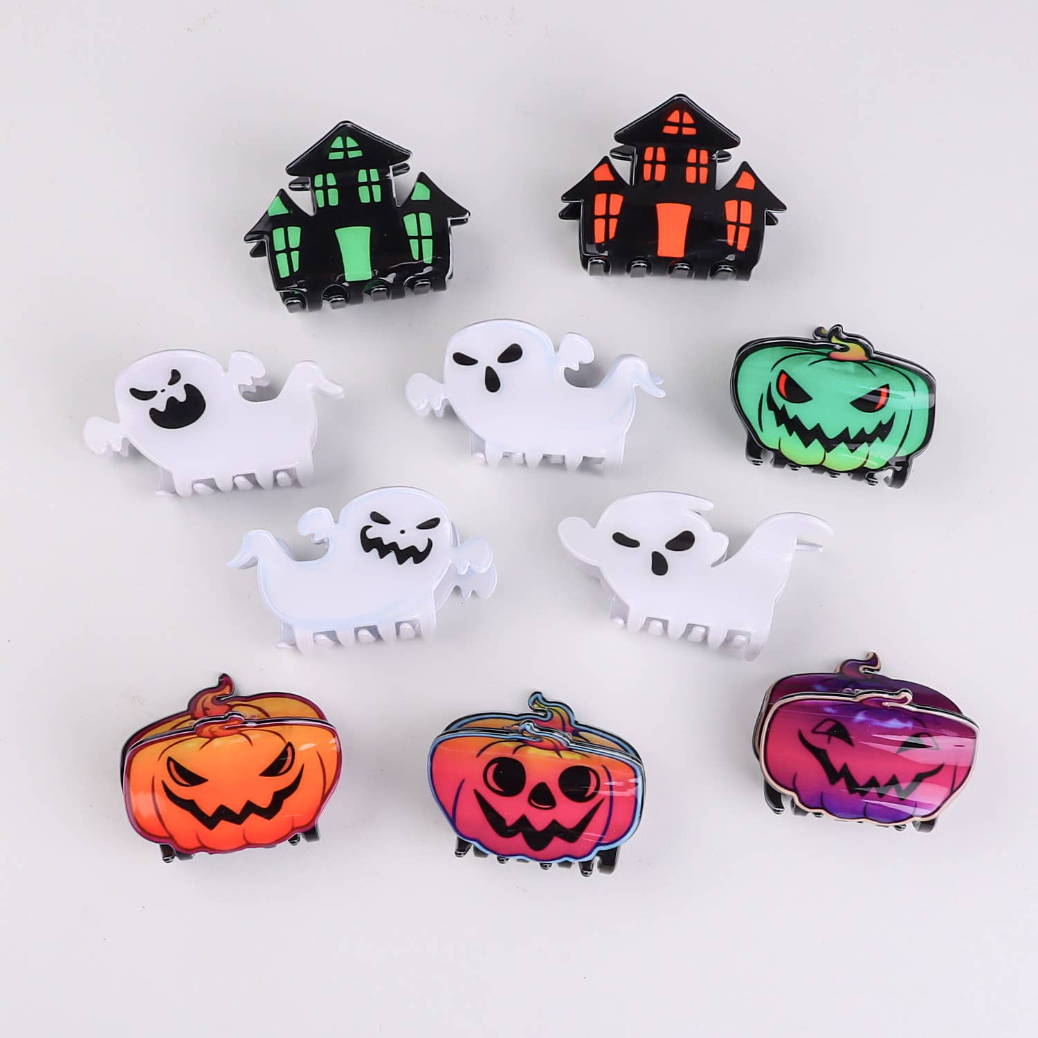 PUMPKINS GHOSTS HAUNTED HOUSE HALLOWEEN HAIR CLAW CLIPS
