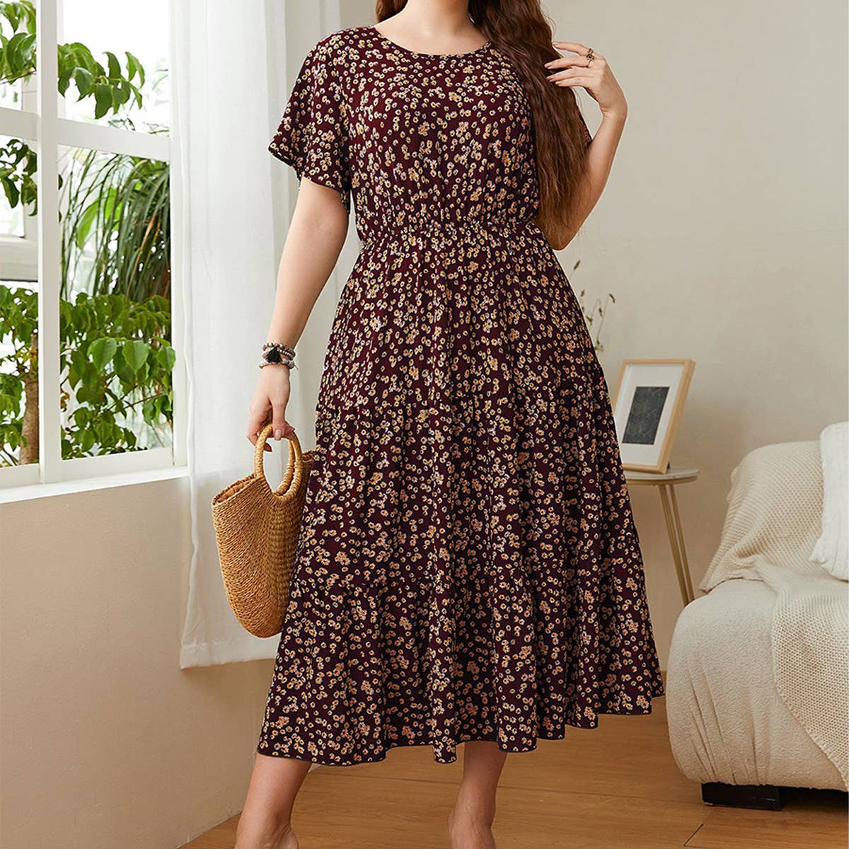 2025 LOOSE FLORAL DRESS PLUS SIZE CASUAL FIT_CWDMD5961