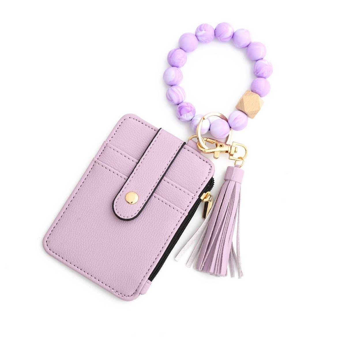 SILICONE BRACELET LEATHER WALLET TASSEL KEYCHAIN_CWAJE0659