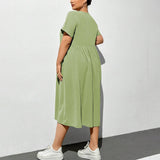 V-Neck Solid Color Fitting High Waisted Dress