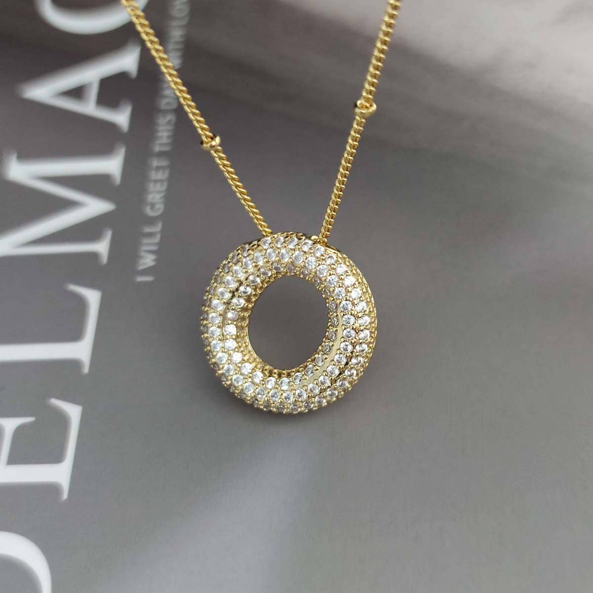 COPPER ZIRCONIA 26 LETTERS PENDANT NECKLACE_CWMM5869