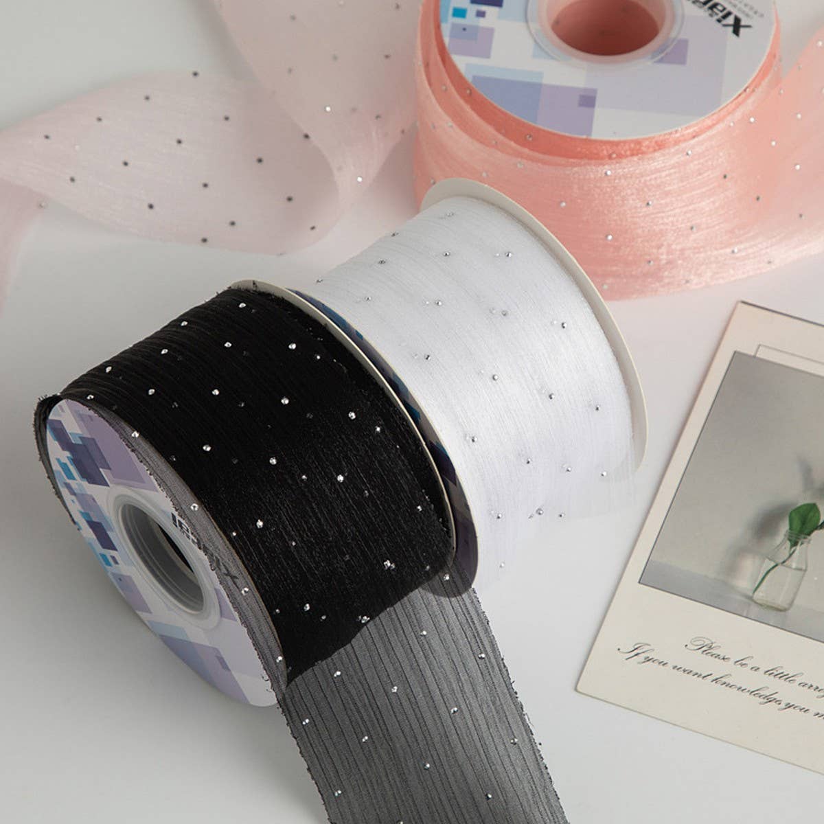 SILVER DOT HOT DIAMOND RIBBON BOW DIY RIBBON_CWMM5773