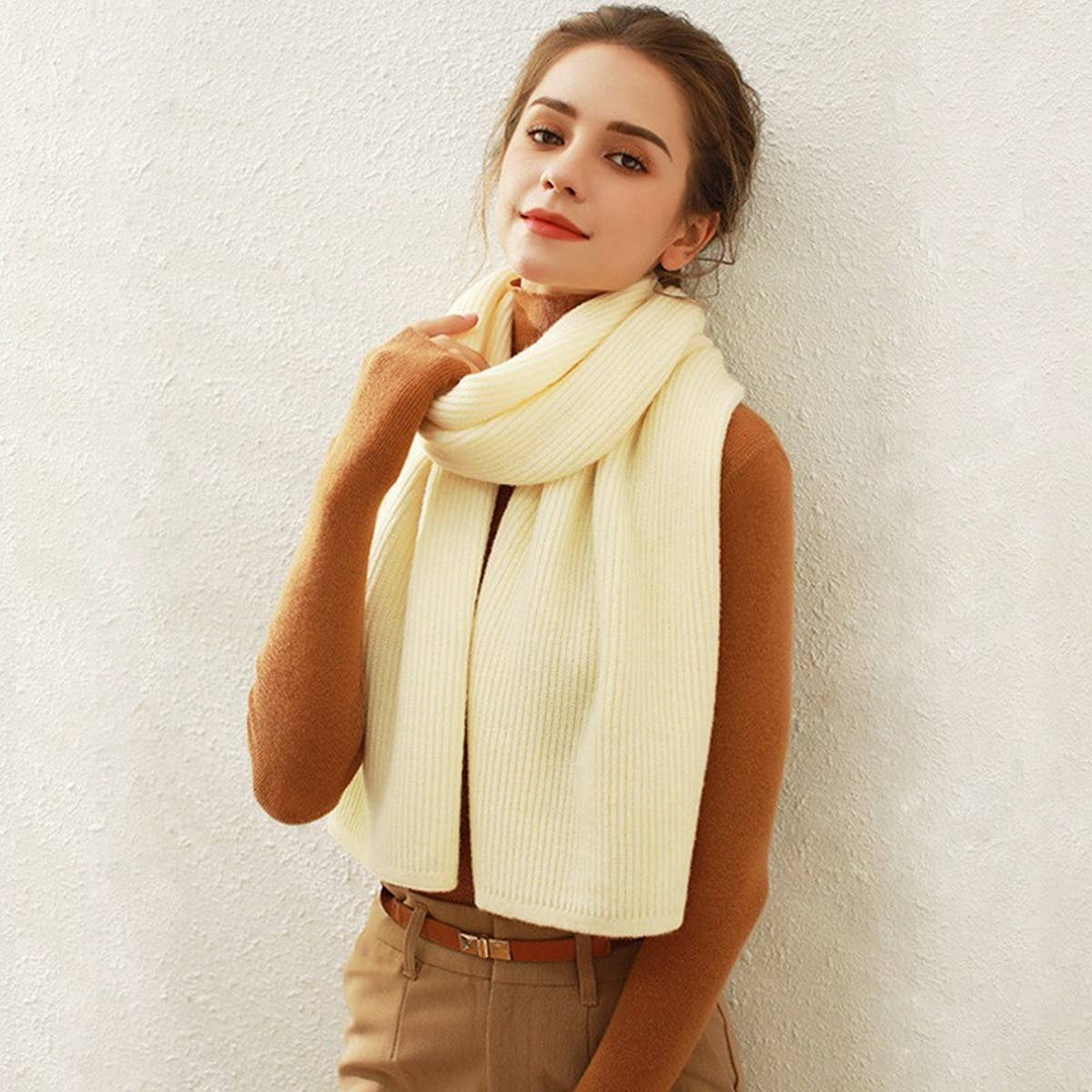 SOLID KNIT FAUX CASHMERE SCARF FOR WOMEN_CWASC0334