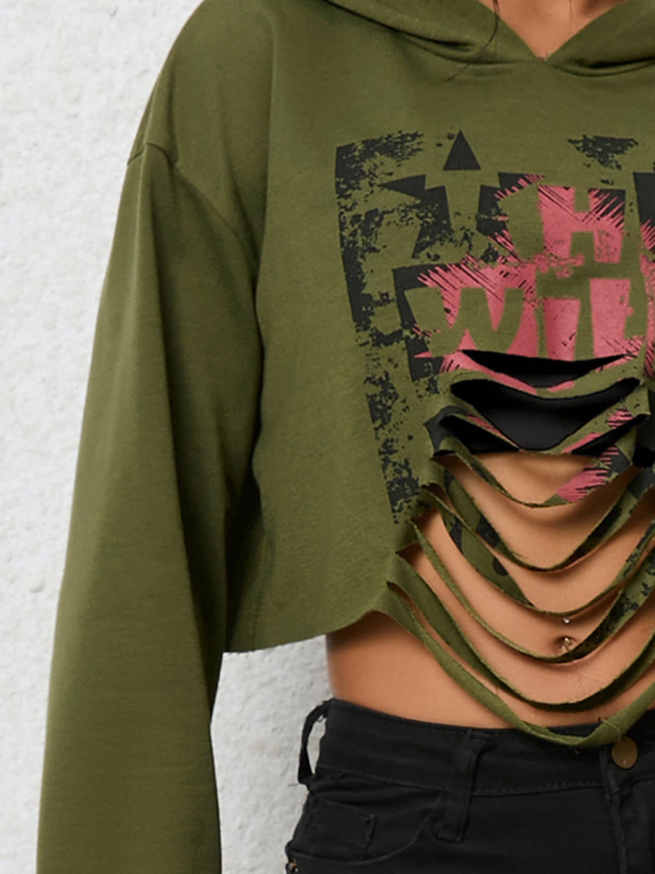 Solid Color Crop Hoodie Streetwear With Sleeves