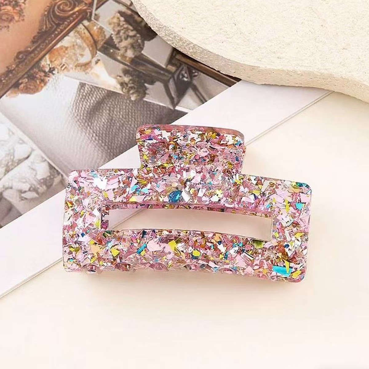 Acrylic Square Sequin Hollow Hair Claw_Cwaha07291