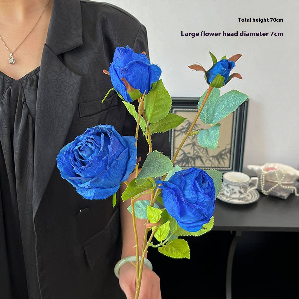 SINGLE STEM 4 HEAD COUNTRY STYLE BURNT EDGE ROSES_CWMM6473