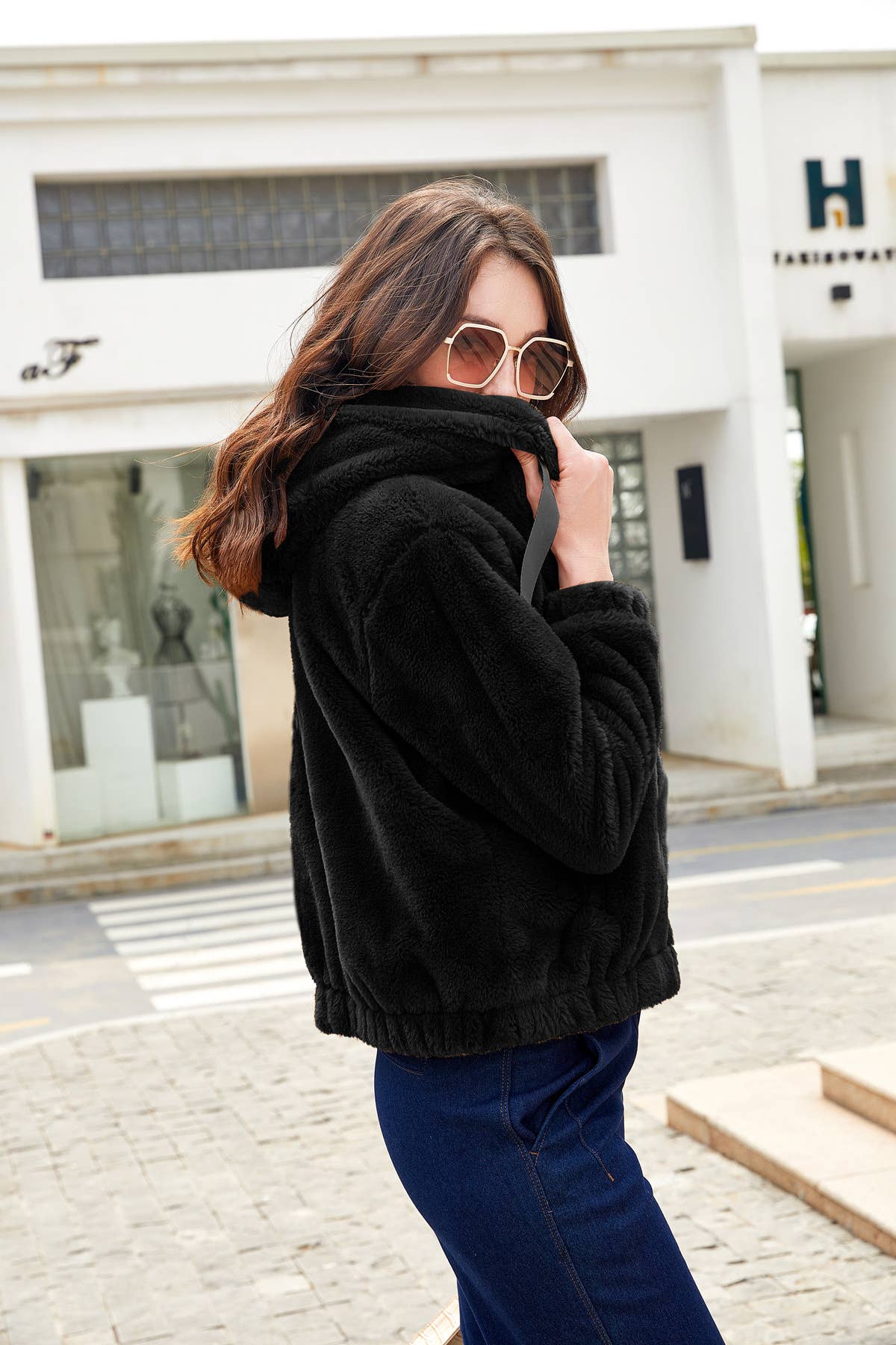 Womens Fleece Hooded Long-Sleeved Thermal Jacket