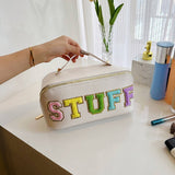 NEW FASHION CREATIVE LETTER FLAT PU COSMETIC BAG_CWAB4449