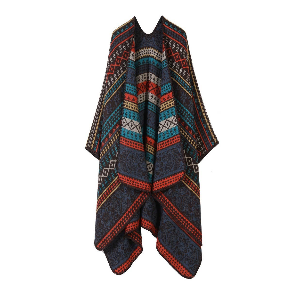 LINE PATTERN SCARF THICKENED KNITTED CAPE SHAWL_CWASC2262
