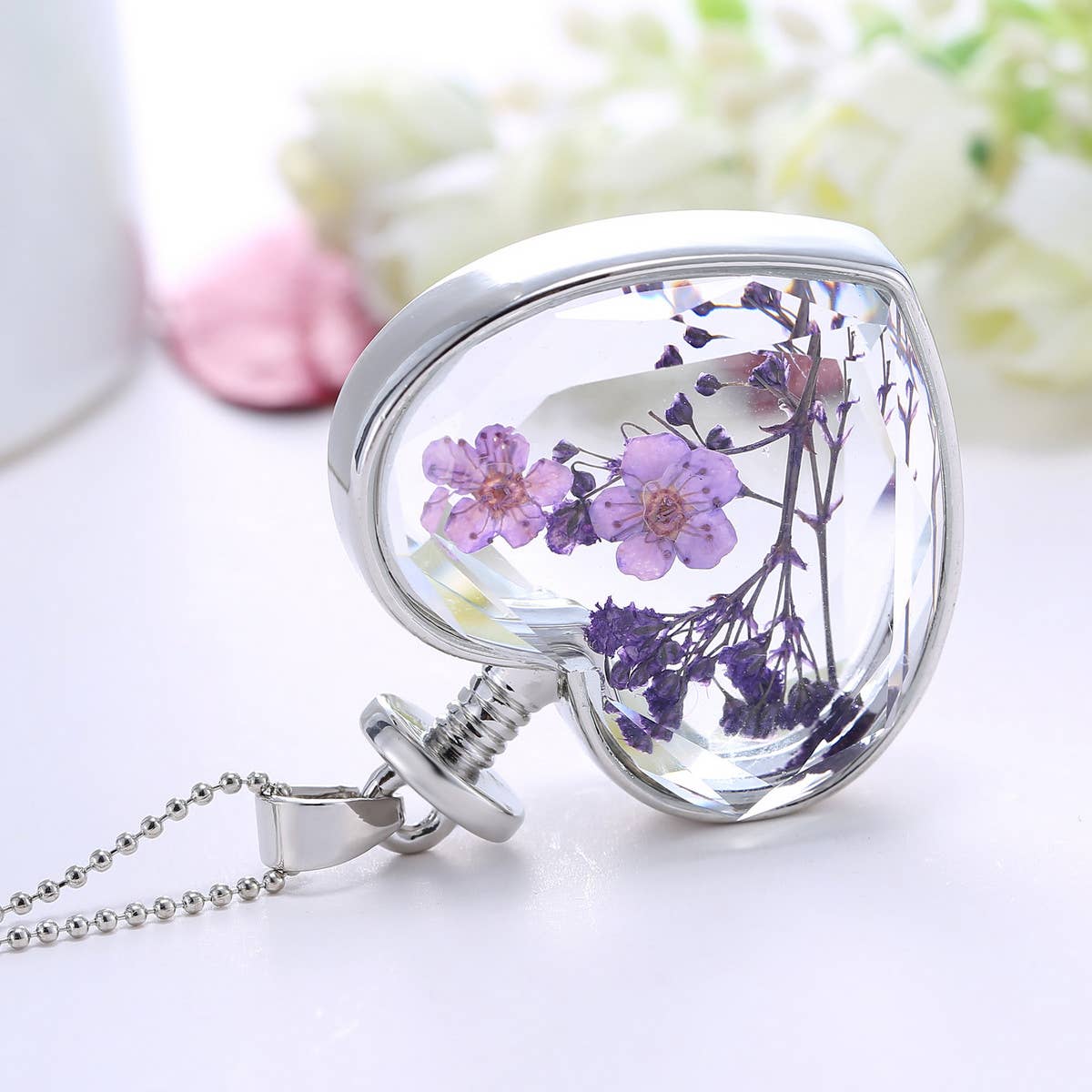 HEART CRYSTAL PLANT DRIED FLOWER NECKLACE_CWAJE2432