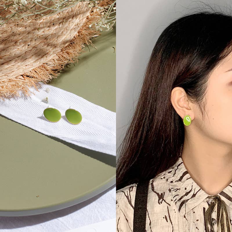 S925 Silver Needle Avocado Colored Stud Earrings