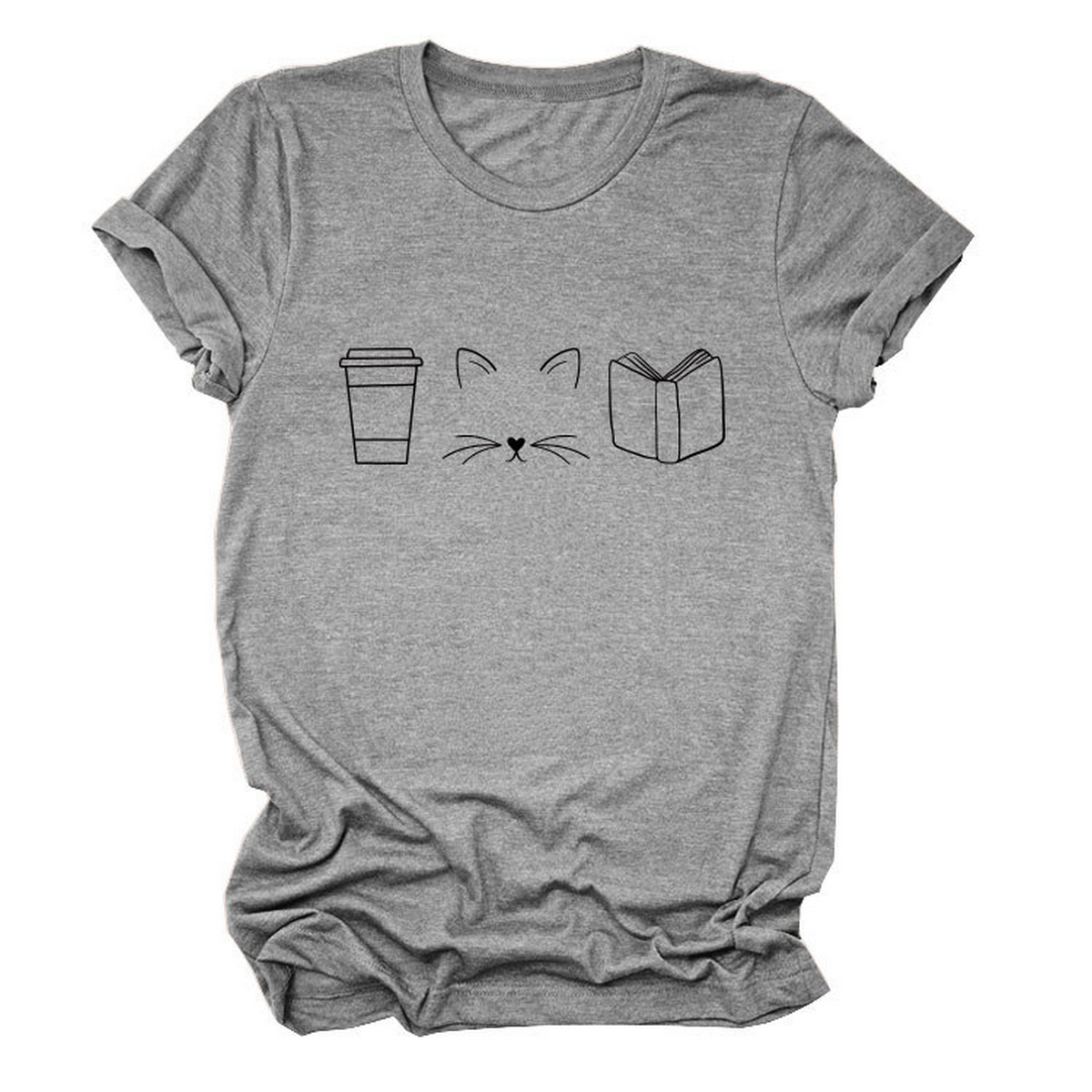 CUTE CAT LINE ART TEE COFFEE CUP PRINT SHIRT_CWTTSL0508