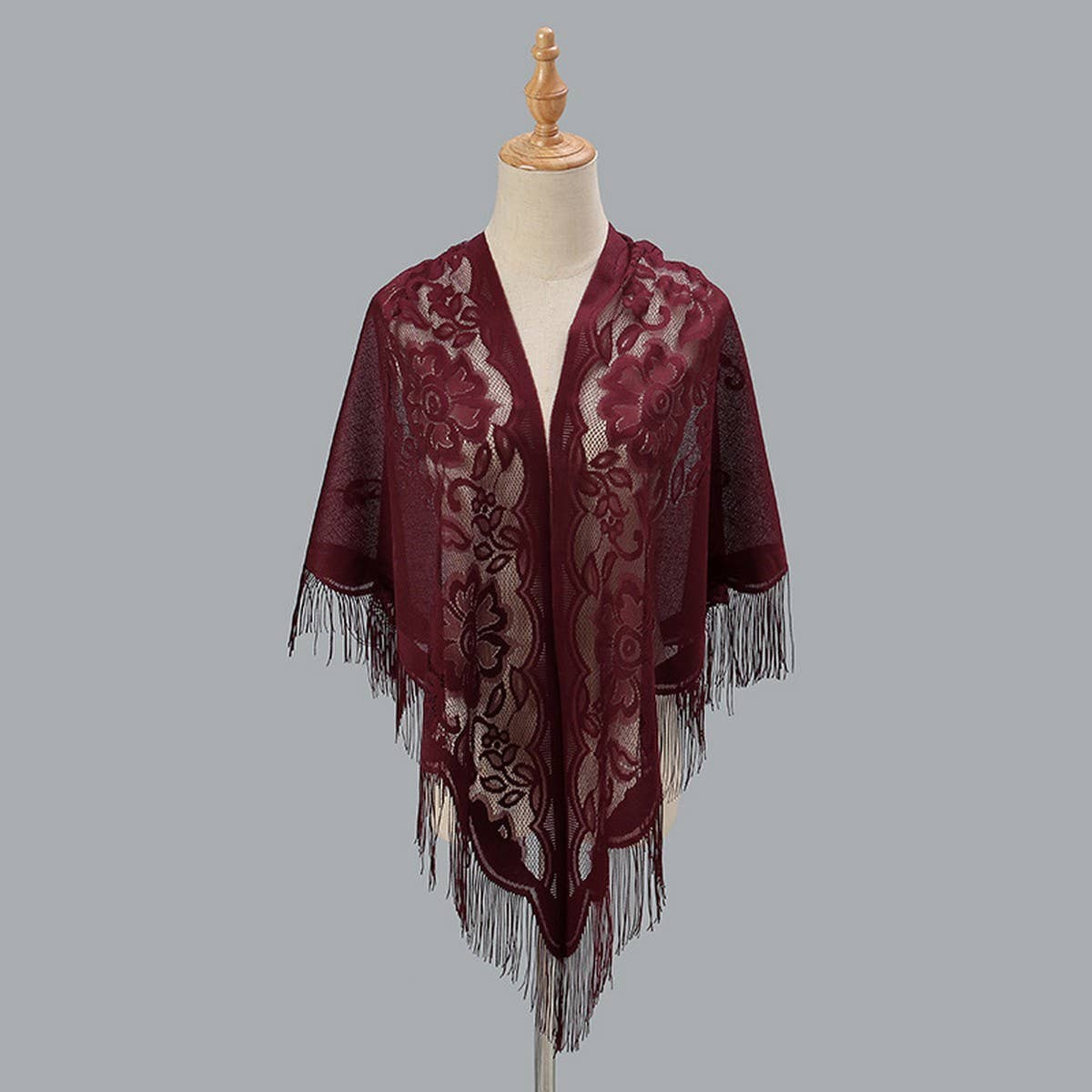 BREATHABLE TASSEL TRIANGLE SCARF HOLLOW KNIT WRAP_CWMM1993