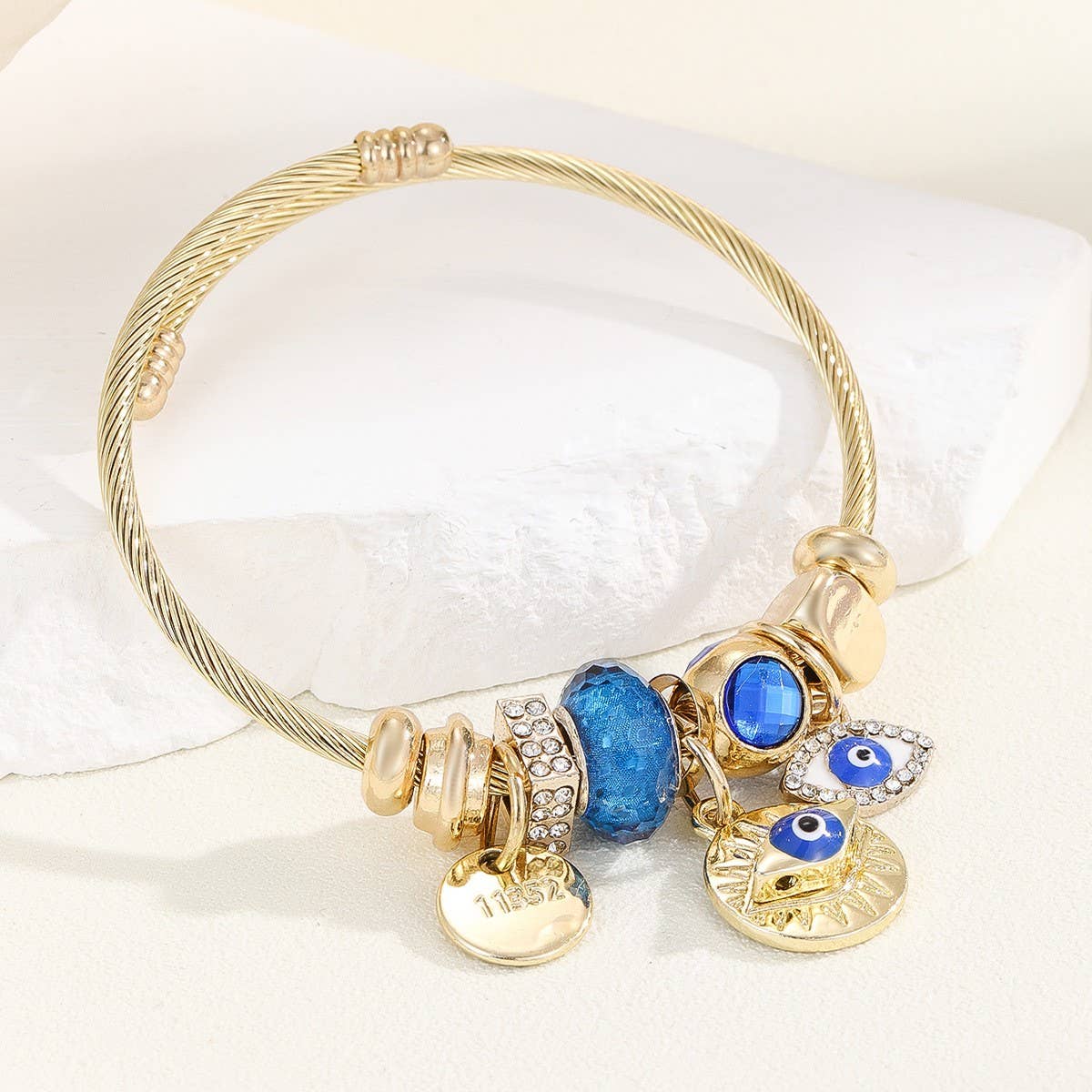 Trendy Gold Steel Bracelet With Enamel Charm_Cwmm8595