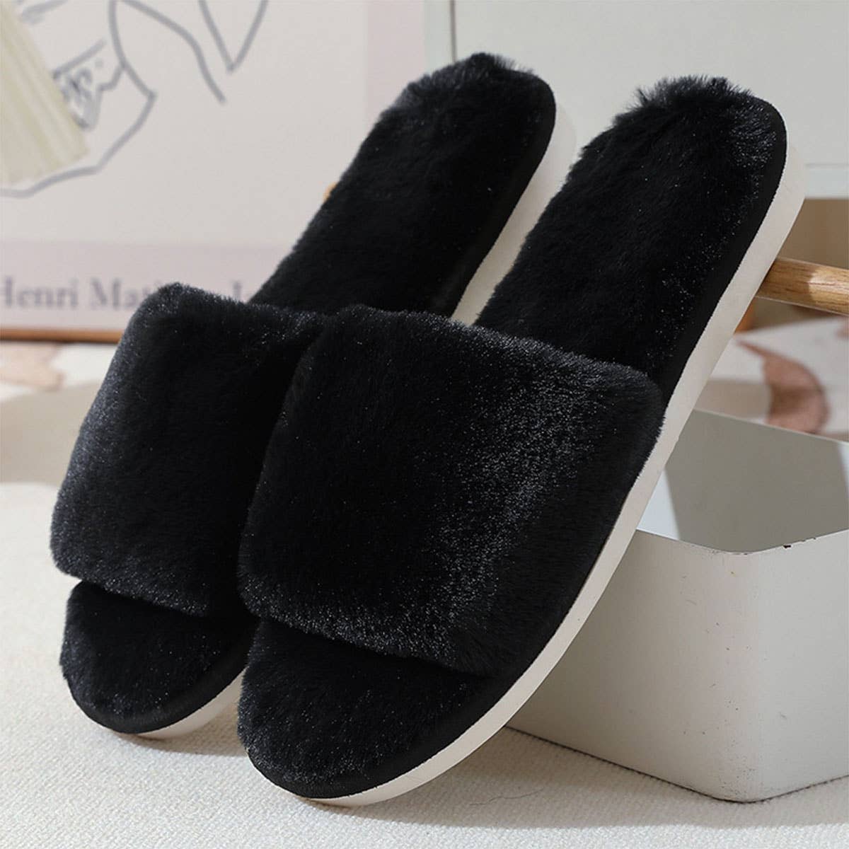 FAUX RABBIT FUR SLIPPERS FOR WOMEN_CWSHS0284