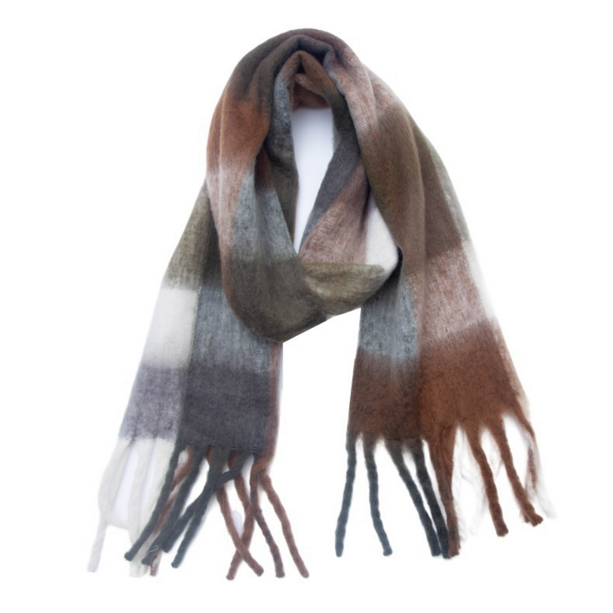 PLAID PATTERN FRINGE TRIM WINTER SCARF_CWASC2691