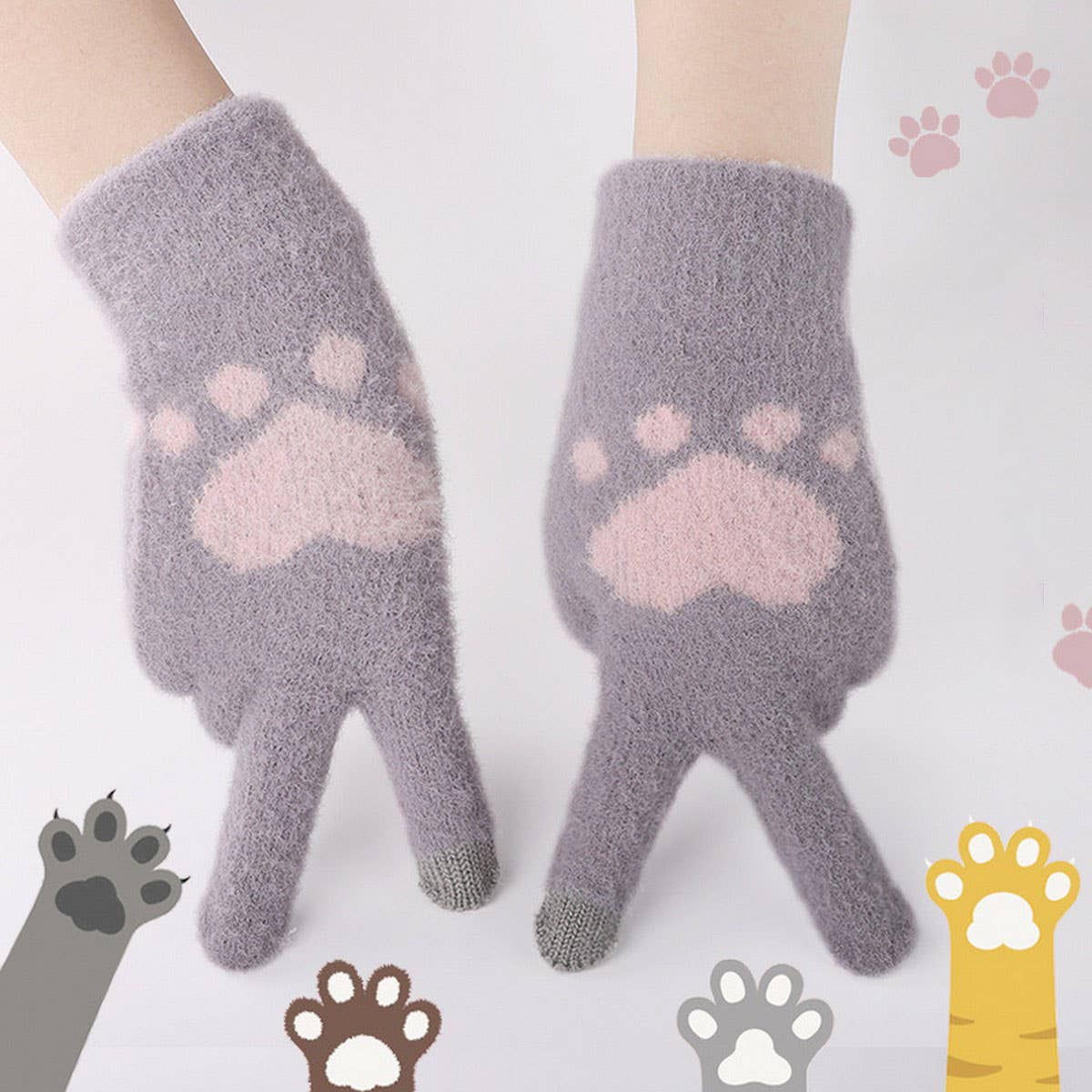 Winter Cute Cat Claw Plush Touch Screen Gloves_Cwag0231