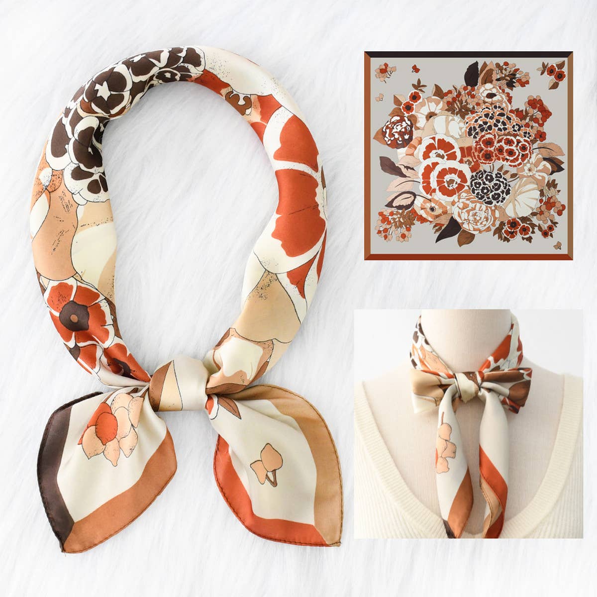 ELEGANT FLORAL SATIN SCARF FOR WORK SUN PROTECTI_CWASC1164