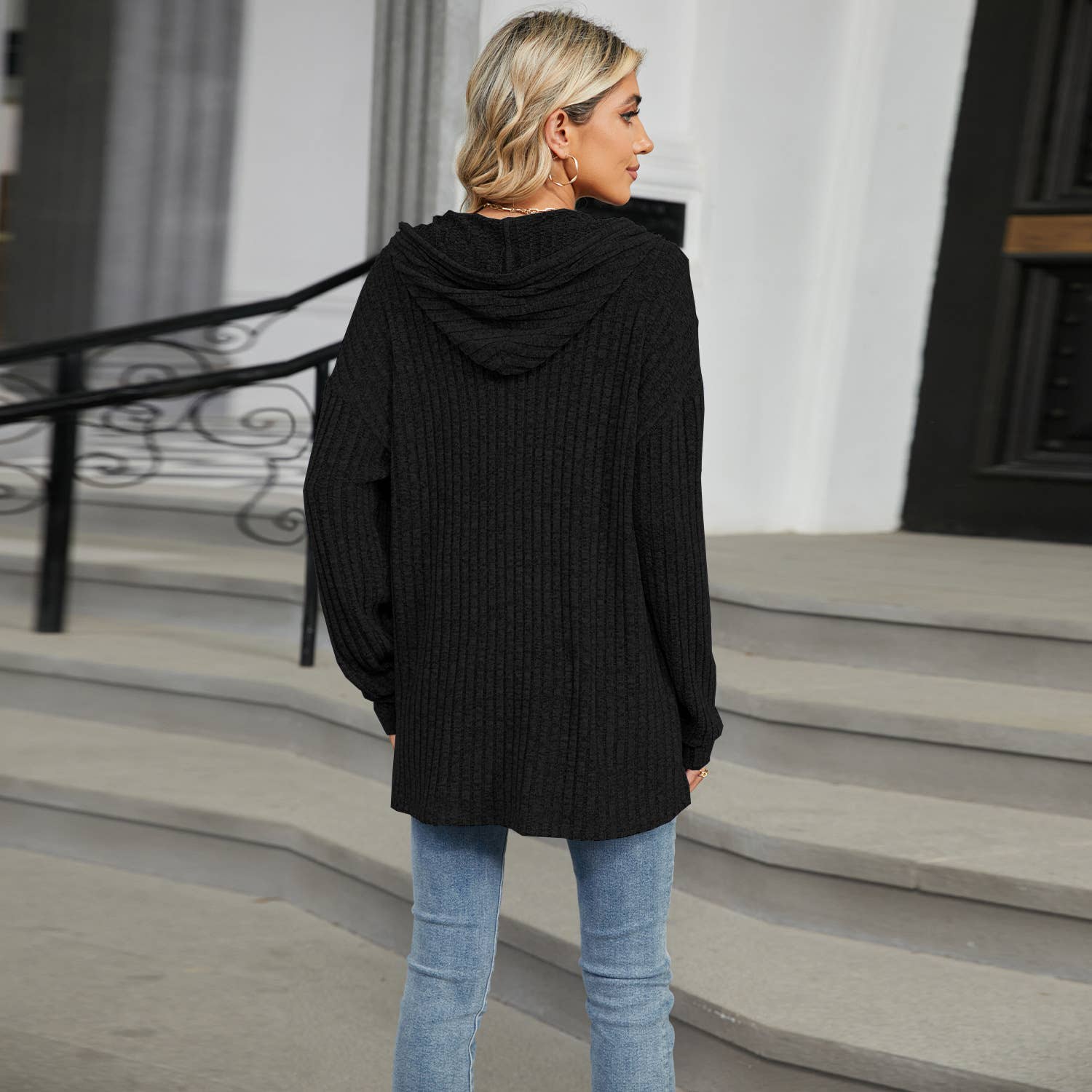 Solid-Color Hooded Loose Long-Sleeved Sweatshirt_Cwtbll4086