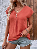 V-Neck Button-Up Shirt Bat-Sleeved Casual Shirt