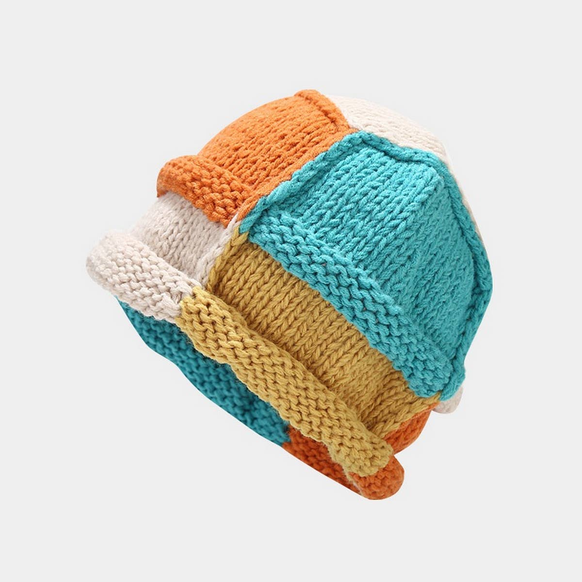 Cwah3169_Warm Hand-Knitted Hat With Curled Brim