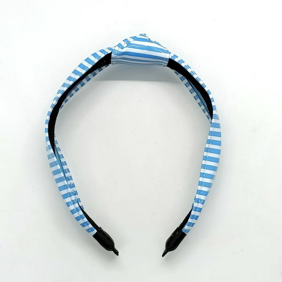 NAVY STRIPE WIDE KNOT PU LEATHER HEADBAND_CWAHA6327