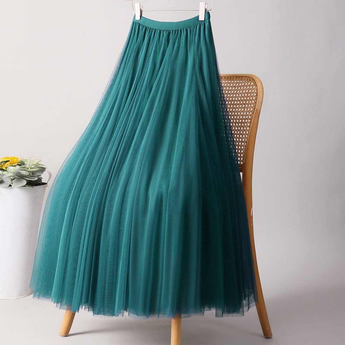 SOLID COLOR ELASTIC WAIST MESH TULLE A LINE SKIRT_CWBLS0372