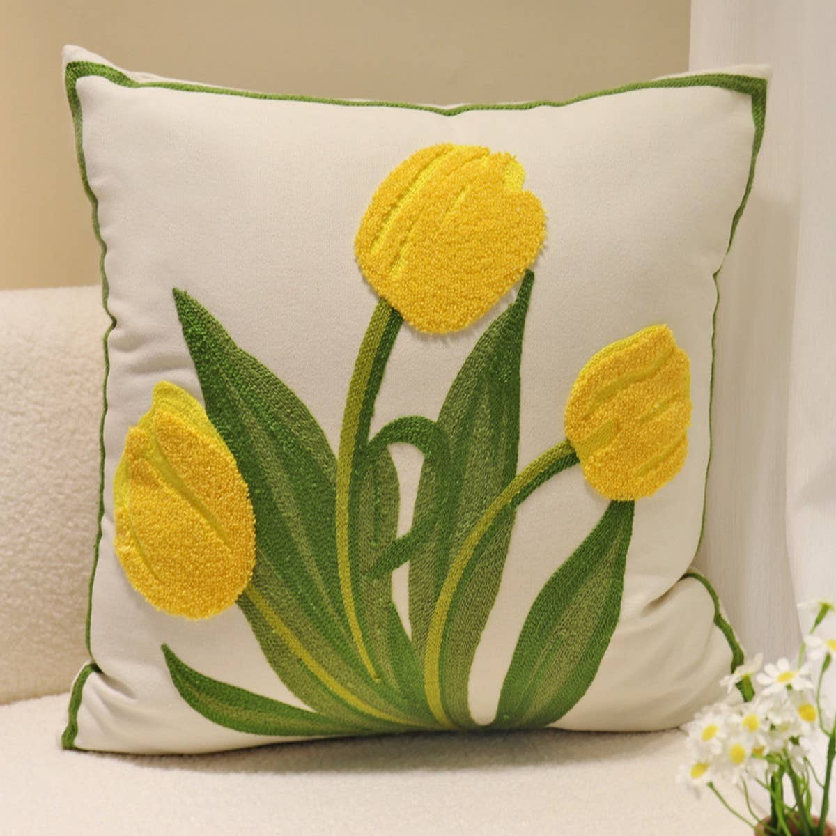 Tulip Embroidered Cute Pillow Cover For Bed Sofa_Cwmm7704