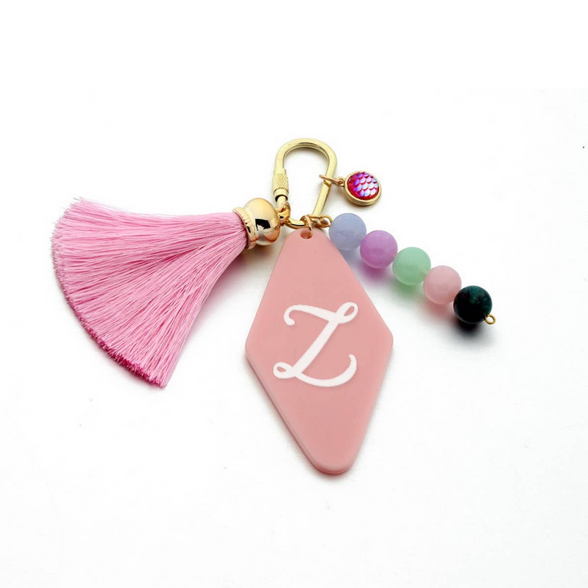 LETTER ACRYLIC KEYCHAIN WITH GEOMETRIC CHARM_CWMM7023