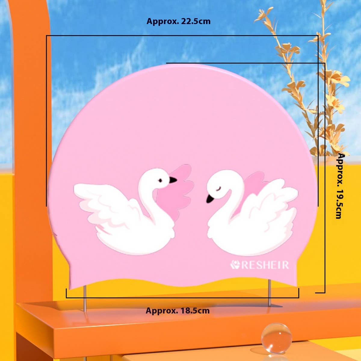 KIDS SILICONE SWIM CAP CUTE SWAN PRINT FOR GIRLS_CWMM6778