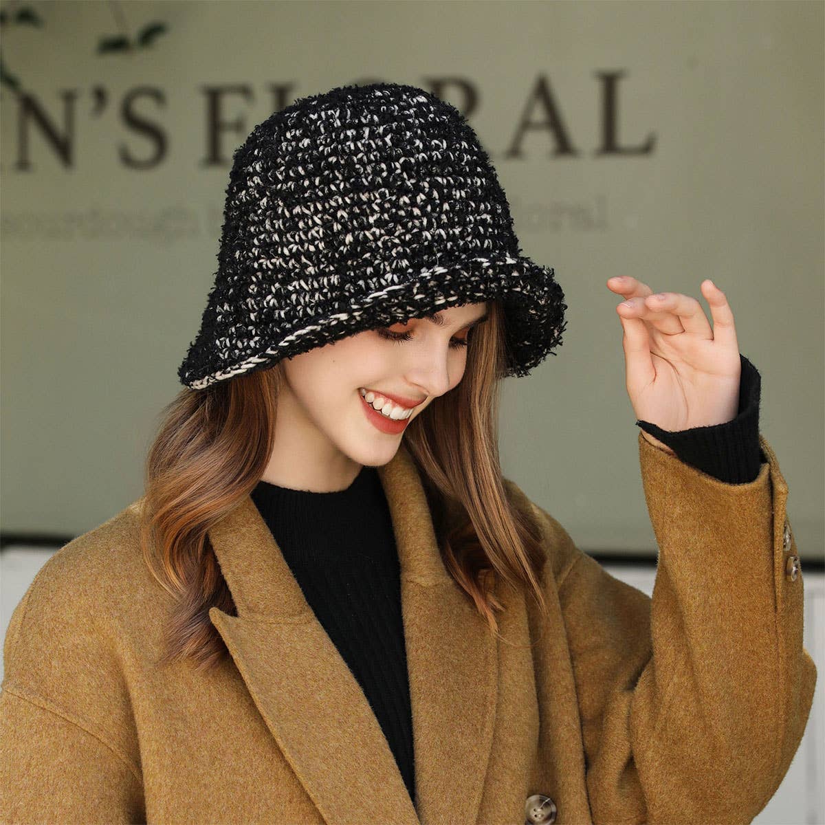 STRIPED BUCKET HAT WARM EAR PROTECTION KNITTED HAT_CWAH1978