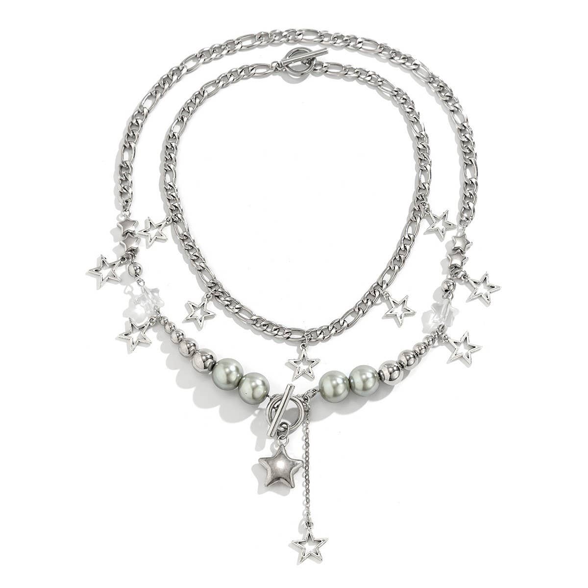 BEADED NECKLACE WITH STAR SHAPED PENDANT TASSELS_CWAJE1158