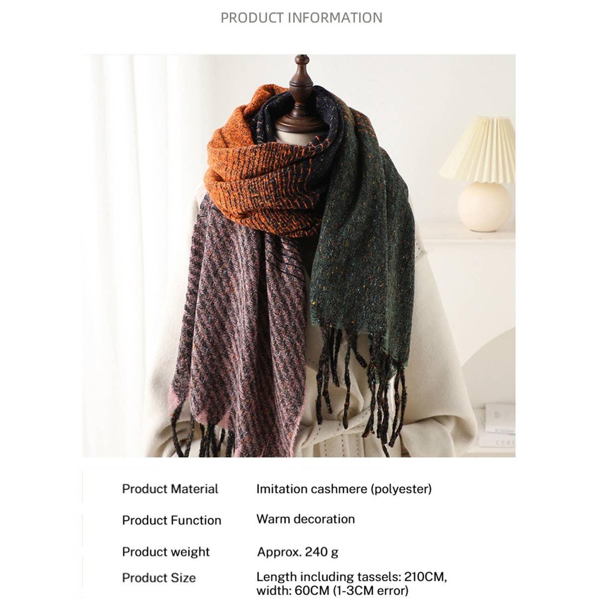 GEOMETRIC COLORBLOCK GRADIENT SCARF WITH TASSEL_CWASC2746