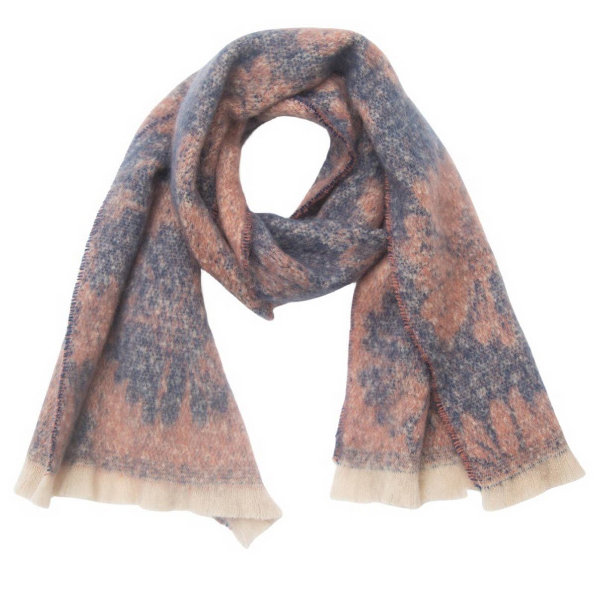 FLORAL JACQUARD SCARF WINTER SHORT FRINGE WRAP_CWASC1279