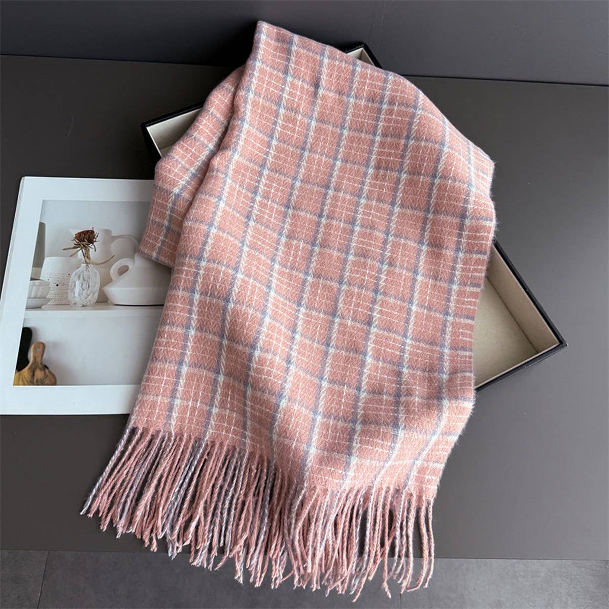 Vintage Plaid Winter Cashmere Feel Tassel Scarf_Cwasc03259